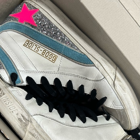 GOLDEN GOOSE sneaker slides silver glitter and pink star - Picture 2 of 7